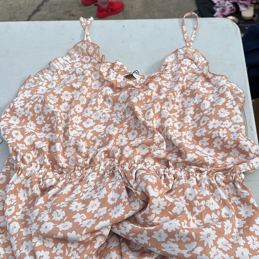 Peach floral maxi dress with ruffles